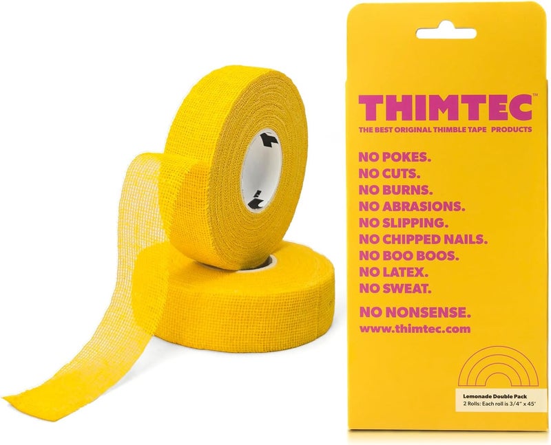 THIMTEC - The Original Thimble Tape for Hand Sewing - Fully Adjustable Nail & Finger Protector - A Smarter Alternative to Classic Knitting Thimbles - Lemonade, 2-Pack - Image 1